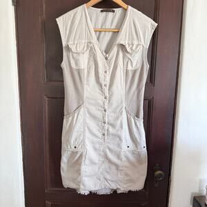 XCVI Wearables Austen Khaki Linen  Cotton Utility Style Mini Dress | Small